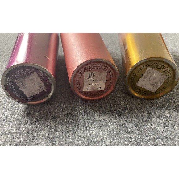 Three Starbucks Tumblers Ombré Pink Purple Tin Metal 24 Oz Venti Lid Straw - Picture 6 of 11